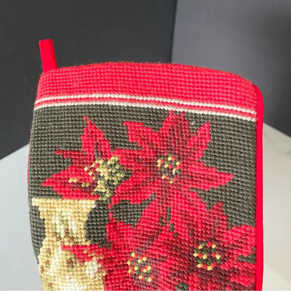 Poinsettia Needlepoint Holiday Stocking